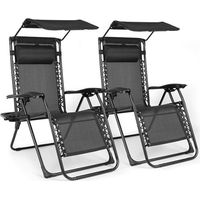 BIRCHTREE Set of 2 Sun Recliner with Canopy SR06 Black
