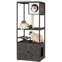 Feandrea – Arbre à chat 146 cm avec niche et gamelles surélevées – Poteau griffoir en sisal – Tapis lavables – Gris brumeux