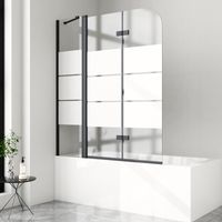 WDWRITTI Schwarz Duschwand für Badewanne 160x140 cm Badewannenaufsatz 3-teilig Duschtrennwand für Badewanne Duschwand Badewanne Duschabtrennung Badewanne, 6mm ESG Glas mit Milchglas Streifen