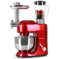 Klarstein – Robot pâtissier multifonction 1800W – Bol inox 5L – Pétrin avec 6 vitesses – Hachoir à viande et blender 1,5L inclus
