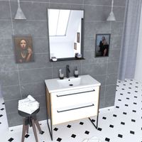 Composizione bagno bianca 80 cm + lavabo in resina bianca 80x50 + cassetti bianco opaco + specchio