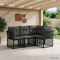 vidaXL Outdoor Sofa Set Black Poly Rattan