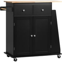 Carrello da Cucina con Armadietto, 2 Cassetti e Portaspezie, Isola da Cucina in Legno, 89x45x89.5cm, Nero