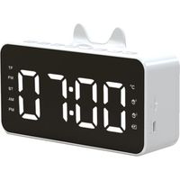 Q9 Horloge BT Horloge Digital Haut-Parger Reveil Horloge LED ecran FM Radio Prise en charge de la carte 32 Go de carte TF Jouer avec un cable de charge USB, blanc, Ensoleillé