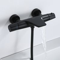 Robinet de Douche Thermostatique Mitigeur de Baignoire Cascade Robinet Noir pour Baignoire en Laiton Haut de Gamme
