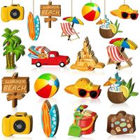 36 x pendentifs d'arbre de Noël en bois suspendus en été, pendentifs suspendus en été, pendentifs de plage d'Hawaii, pendentifs d'Hawaii avec une corde, parfaits pour les vacances d'été à Hawaii tropi