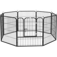 Recinto per Cani di Media Taglia a 8 Pannelli Modulabili da 80x1.5x80 cm, Box per Cani e Cuccioli Pieghevole con Porta in Acciaio con 8 Picchetti, Nero