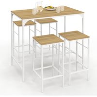 Set Bar-Hochtisch DETROIT 100 cm und 4 Hocker aus Holz und Metall weiß Industriedesign