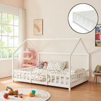 Cama para niños Sisimiut forma de casa pino + colchón 120x200 cm