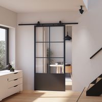 Porte coulissante 102 x 220 cm porte intérieure en verre, décor industriel Loft noir porte verrière