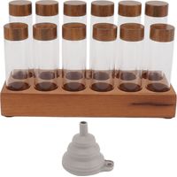 Tubes de stockage pour grains de café avec support en bois de noyer et couvercle - Cave à verre dose unique - Rangement de cuisine 2 rangées 12 trous