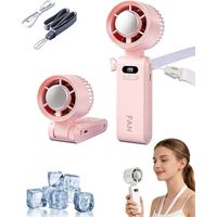 Portable Turbo Cooling Fan, 199-Speed Handheld Fan, 3-in-1 Neck Fan & Desk Fan, USB Rechargeable for Travel & Summer(Pink)