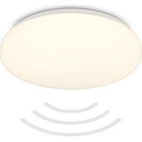 Plafonnier LED avec détecteur de mouvement et crépusculaire, 13W 1300lm Lumière blanche chaude 3000K, IP54, Portée 3m, diamètre 27cm, lampe de plafond blanc