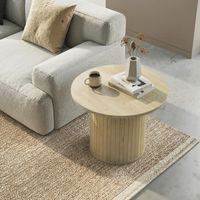 Mesa de Centro Redonda con Base de Columna con Listones para Sala de Estar Dormitorio Ø60x40 cm Natural
