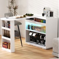 Sideboard bar en MDF blanc 120 x 50 x 95,5 cm, rangement modulable, éclairage LED, ports USB/Type-C