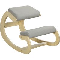 Sedia Ergonomica con Inginocchiatoio e Reclinabile, in Tessuto Effetto Lino e Legno, 55x85x55 cm, Grigio Chiaro