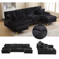 COOLMORE Großes modernes Sofagarnitur, U-förmiges Chenille-Sofasofa mit doppelten Liegesitzen für Wohnzimmer, Schlafzimmer, Büro, Apartment, Villa, Wohnzimmer, Zuhause am Kamin