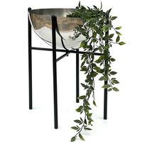 DanDiBo Blumenhocker Metall mit Topf Schwarz Silber 45 cm Blumenständer 96257 L Blumensäule Modern Pflanzenständer Pflanzenhocker