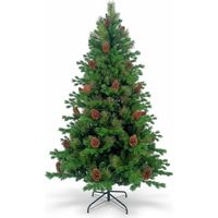 Albero di Natale artificiale Dayron Green Ottawa con pigne decorative e base in metallo