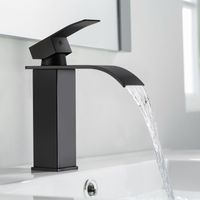 Wasserhahn Bad Schwarz, Wasserfall Waschtischarmatur aus Edelstahl, Mischbatterie Waschbecken mit Auslauf Höhe 123 mm
