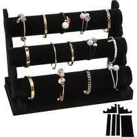 CCYKXA Présentoir à bracelets en velours avec 3 étages amovibles : présentoir noir pour bracelets et bijoux pour femmes et filles, porte-bijoux en velours, porte-bijoux pour bracelet, collier et