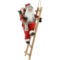 Décoration de Noël Père Noël sur échelle en bois 65 cm – Décoration en tissu – Pour intérieur et extérieur – Ambiance festive assurée