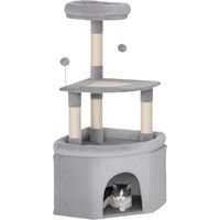 Arbre à chat tour de jeux pour chats griffoirs sisal, plate-forme, niche, tissu peluche, balles, 49x49x114cm gris clair-Gris clair
