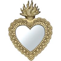 Miroir coeur Ex-voto Flammes grand modèle doré Léane