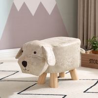 Tabouret Enfant Bois Petit Chien Mignon - Tabouret Bas Cartoon pour Chambre Enfant Jardin d'Enfants Beige