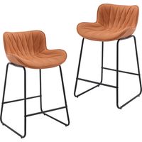 Juego de 2 Taburetes de Bar en Cuero PU Sillas Modernas con Patas de Metal Negro para Cocina Bar Doméstico o Restaurante, Naranja