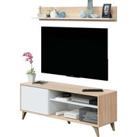 Kikua Plus Mobile TV con Mensola 135x40x50 cm, Rovere Bianco, Sistema PUSH