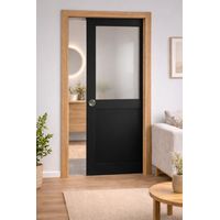 Porte Coulissante Athena Noir H204 X L73 Cm, Galandage, Kit Finition (coquille Et Tire Doigt) Gd Menuiseries