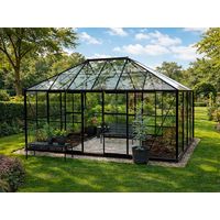 Serre orangerie, tonnelle de jardin en verre 12m², 4,2x2,86x2,84m avec base, Noir - Dancover