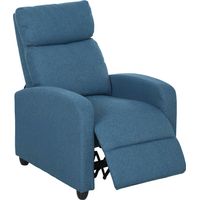 Poltrona Relax reclinabile manualmente con poggiapiedi imbottita tessuto blu