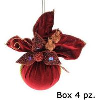 4 sfere con tessuto per albero natale Ø8 cm - colore rosso/arancio - decorazione addobbo natalizio