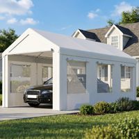 Garaje Exterior para Coche 3x6 m Impermeable de PE Resistente Marco de Acero Galvanizado Altura Ajustable Blanco