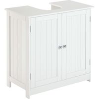 Mobile Sottolavabo per Bagno con Ripiano Regolabile, Mobiletto Sottolavabo con Intaglio a U e 2 Ante, Mobile Bagno Salvaspazio, Adatto a Lavabi con o Senza Colonna, 60x30x60 cm, Bianco