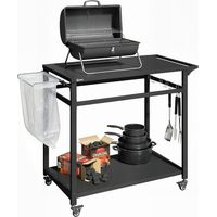 Küchenwagen mit Rollen, 2-stöckiger Servierwagen mit Müllbeutelhalter, Haken, Griffe, 113 x 50,5 x 88 cm Schwarz