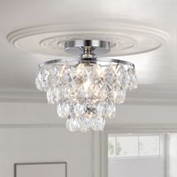 Argent Mini Plafonnier Cristal – Moderne – Petit – Montage Plat – Lustre Cristal pour Couloir, Chambre, Salon – Luminaire Élégant-Lumière blanche
