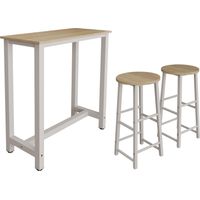 Table haute avec 2 Tabourets Pieds métal 100x100x40cm Bar cuisine Modèle Ani Blanc et Sonoma