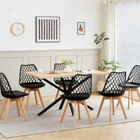 Wokaka Lot Table et Chaises à Manger -Table MDF et Métal noir 140cm - avec 6 Chaises Scandinaves de Salle à Manger Noir - Couleur chêne
