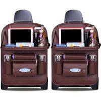Car Organizers Kick Mats Luxury PU Leather Back Seat Protector with Waterproof Foldable Tablet Holder Car Organizers Storage (Mocha, 2 Pack)