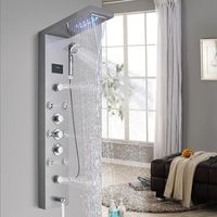 Shower Tower System Stainless Steel LED Rainfall Waterfall Shower Head LCD Display and Handheld Sprayer 8 Massage Jets Tub Spout,Brushed Nickel Finish