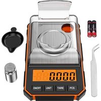 Präzisionswaage 0,001 g, Taschen-Feinwaage mit Kalibriergewicht 50 g, Küchenwaage mit Tara und beleuchtetem LCD-Display für Lebensmittel, Pulver – Orange