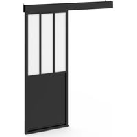 Idmarket – Porte coulissante verrière en métal et MDF noir 83 cm – Verre trempé givré – Rail et fixations inclus – Style industriel moderne