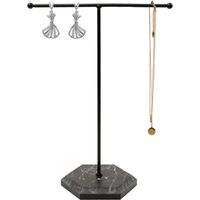 CCYKXA Présentoir à Bijoux, Porte Collier, Présentoir à Bijoux, Organisateur de Bijoux, Présentoir à Bijoux en Métal en Forme de T, Base en Marbre, pour Petits Colliers et Bracelets, Noir