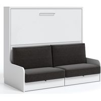 Lit escamotable horizontal 140x190 avec canapé tissu Kalian-Avec matelas-Coffrage Chêne clair-Façade Chêne clair-Canapé Blanc