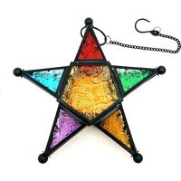 Décoration murale en forme d'étoile pour une fête - Bougeoirs en verre colorés pour bougies chauffe-plat avec chaînette, style marocain