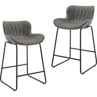 Juego de 2 Taburetes de Bar en Cuero PU Sillas Modernas con Patas de Metal Negro para Cocina Bar Doméstico o Restaurante, Gris
