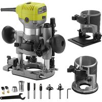 Dewinner Kompakte elektrische Oberfräse, 220 V, 710 W, Oberfräse und Kettensäge, 3 Basen im Lieferumfang enthalten, 3 Zangen von 1/4 Zoll, 6 mm und 8 mm, 5 Hartmetallfräser